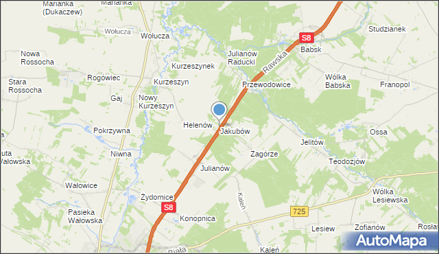 mapa Jakubów, Jakubów gmina Rawa Mazowiecka na mapie Targeo